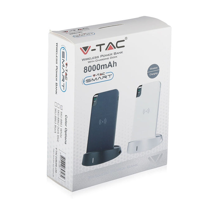 (Lot de 50) Batterie externe sans fil VT-3509 8000mAh avec écran et support - Blanc