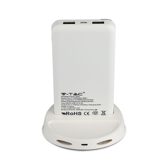 (Lot de 50) Batterie externe sans fil VT-3509 8000mAh avec écran et support - Blanc
